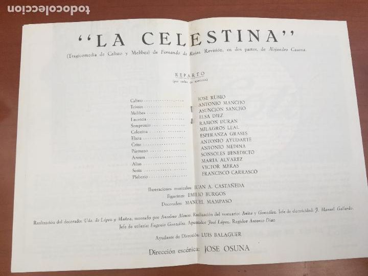 Coleccionismo: la celestina fernando de rojas teatro bellas artes madrid jose rubio folleto de mano de teatro