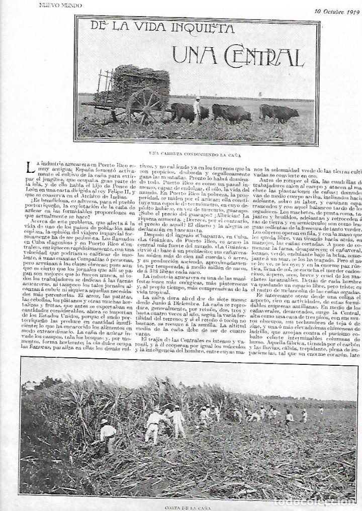 Collezionismo: A&Ntilde;O 1919 RECORTE PRENSA PUERTO RICO LA CENTRAL GUANICA RECOLECCION CA&Ntilde;A DE AZUCAR