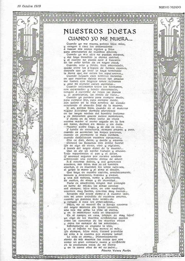 Collezionismo: A&Ntilde;O 1919 RECORTE PRENSA POESIA CUANDO YO ME MUERA POR ALBERTO VALERO MARTIN