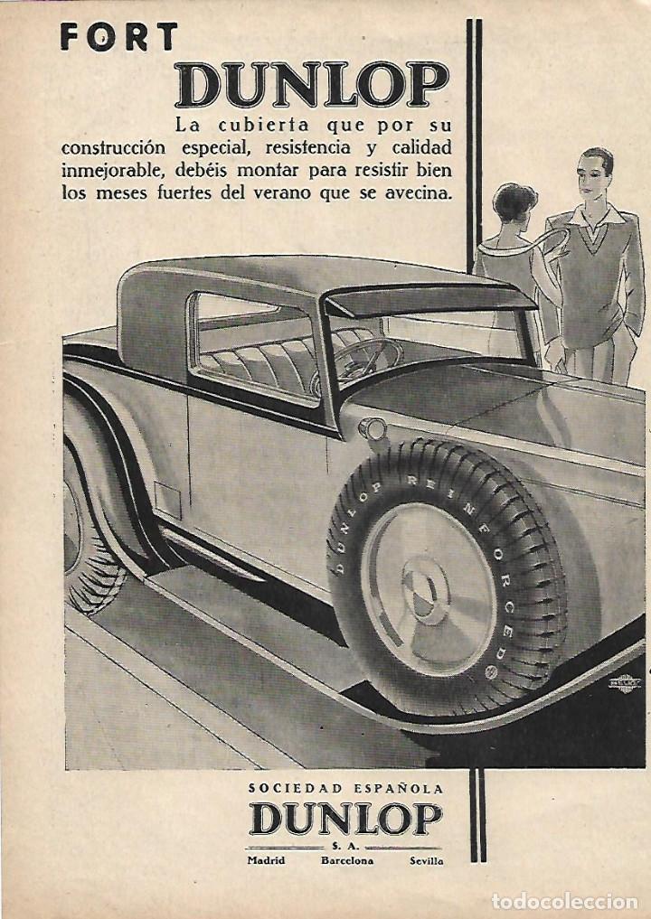 Coleccionismo: A&Ntilde;O 1930 RECORTE PRENSA PUBLICIDAD FORT DUNLOP SOCIEDAD ESPA&Ntilde;OLA AUTOMOVIL COCHE