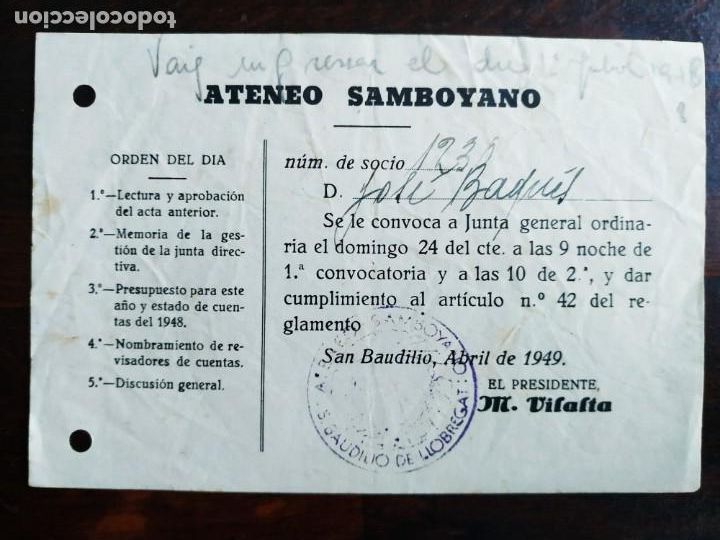Coleccionismo: Hoja bolet&iacute;n con orden del d&iacute;a de la junta general ordinaria de Ateneu Samboia Sant Boi de LLobregat