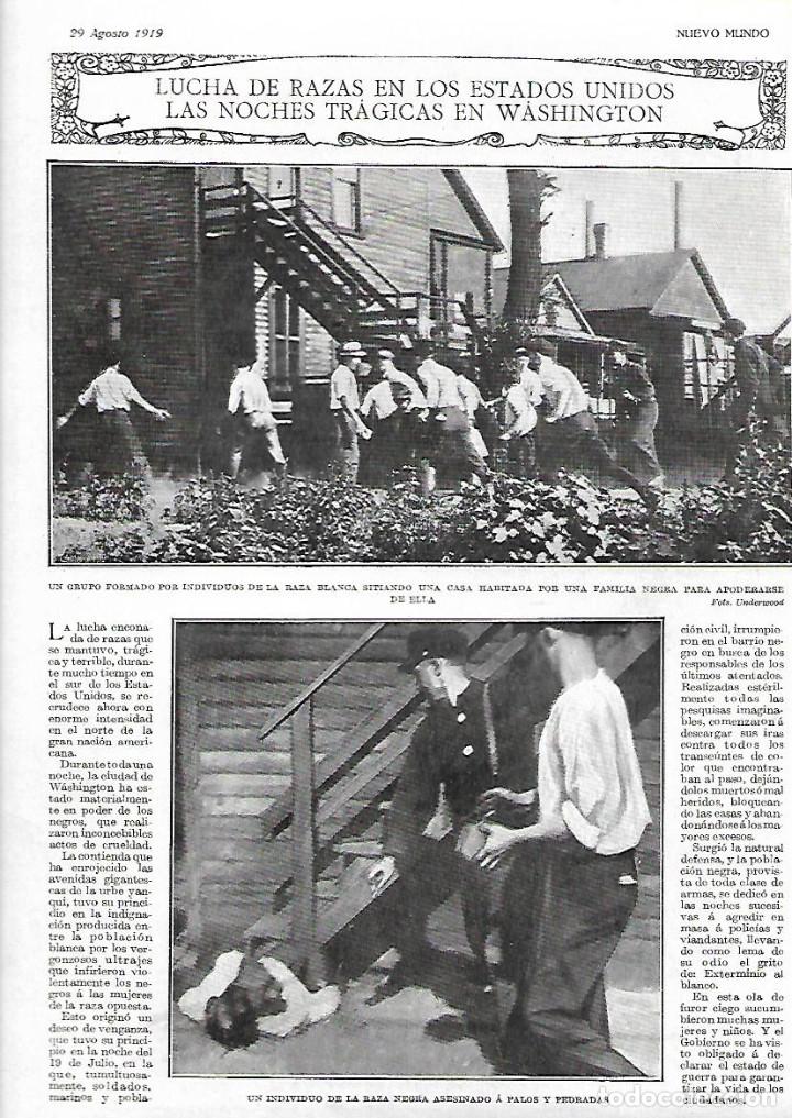 Coleccionismo: A&Ntilde;O 1919 HOJA NOTICIA RACISMO LUCHA DE RAZAS EN ESTADOS UNIDOS NOCHES TRAGICAS EN WASHINGTON