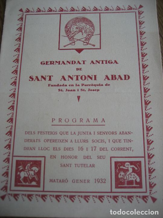 Coleccionismo: Mataro 1932. Germandat Antiga de Sant Antoni Abad. Programa de Festeigs.