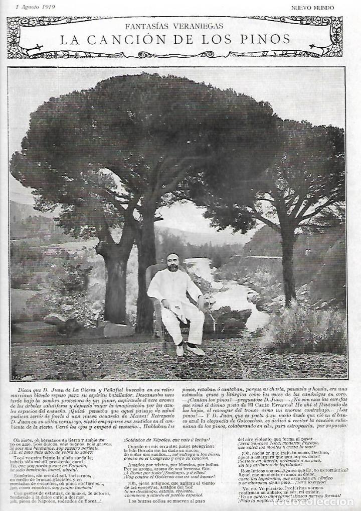 Collectionnisme: A&Ntilde;O 1919 RECORTE PRENSA DESCANSO VERANIEGO JUAN DE LA CIERVA Y PE&Ntilde;AFIEL MURCIA CANCION DE LOS PINOS
