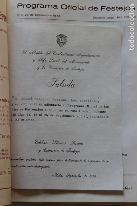 Coleccionismo: PROGRAMA FESTEJOS CIUDAD DE MULA 1973, PORTADA MU&Ntilde;OZ BARBERAN - Foto 3