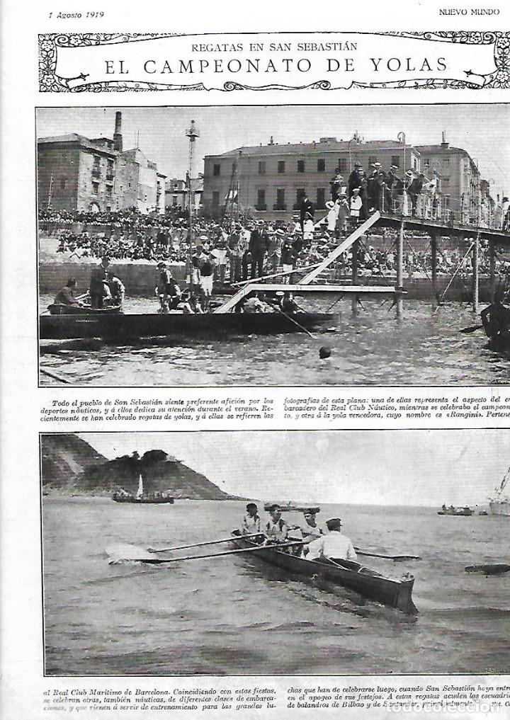 Coleccionismo: A&Ntilde;O 1919 HOJA REPORTAJE SAN SEBASTIAN CAMPEONATO DE YOLAS VENCEDORA RANGINI CLUB MARITIMO BARCELONA