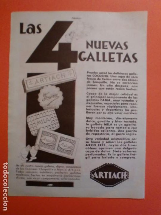 Colecionismo: 4 NUEVAS GALLETAS DE ARTIACH COCOCHU FAMA MILA Y ARCO IRIS - 11/4/1931
