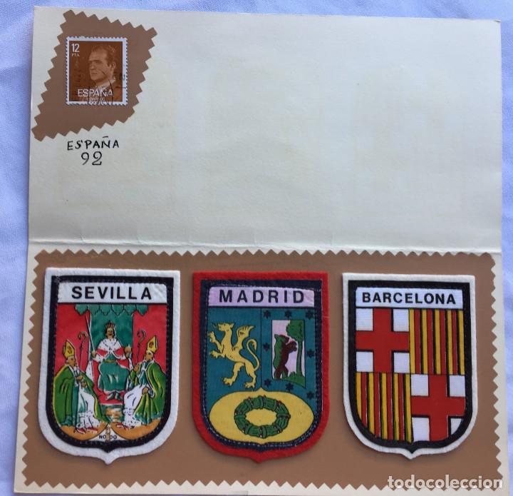 Coleccionismo: Juego de escudos de Sevilla, Madrid y Barcelona A&ntilde;o 92