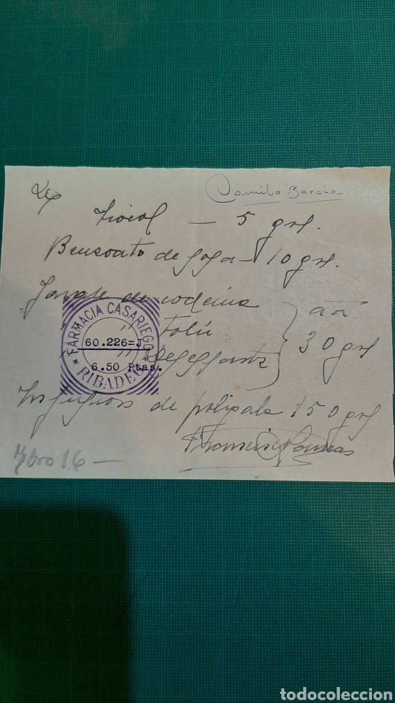Sammelleidenschaft Papier: RIBADEO LUGO FARMACIA CASARIEGO FACTURA MEDICAMENTO