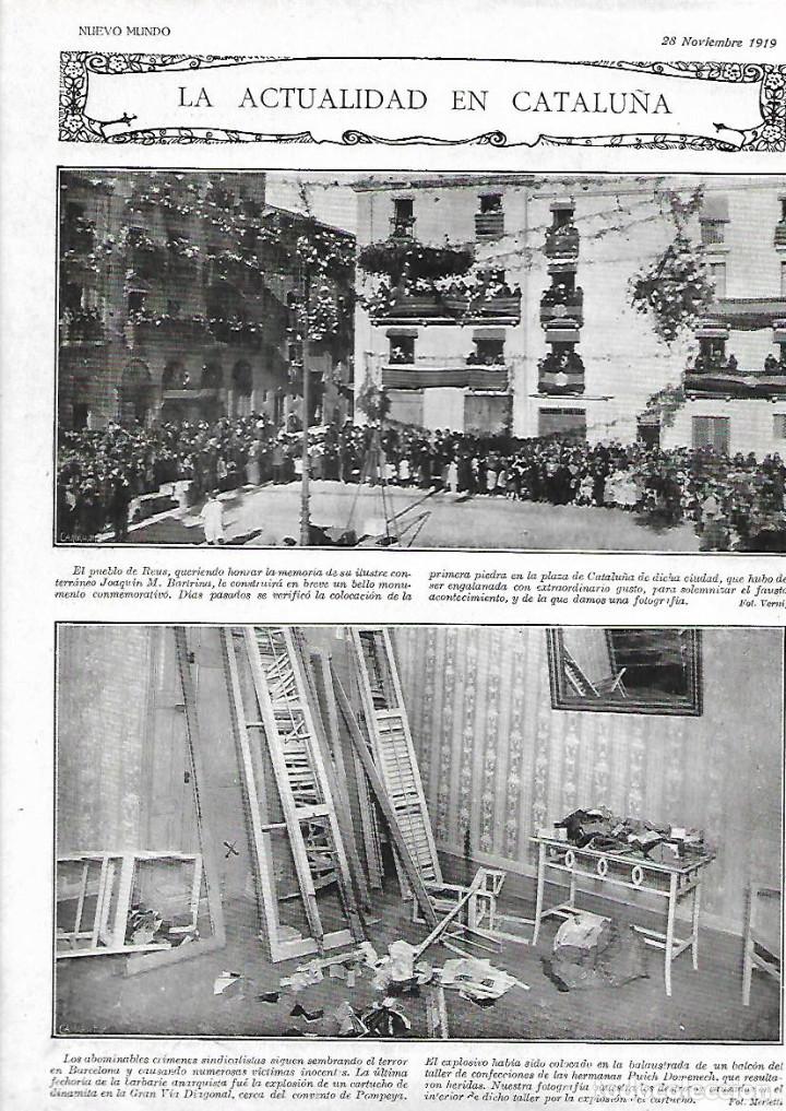 Coleccionismo: A&Ntilde;O 1919 HOJA NOTICIA REUS HOMENAJE JOAQUIM BARTRINA PRIMERA MONUMENTO PLAZA DE CATALU&Ntilde;A