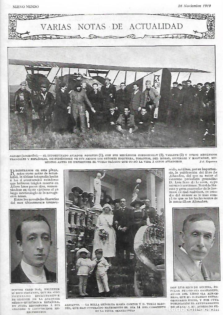 Sammelleidenschaft Papier: A&Ntilde;O 1919 HOJA NOTICIA ALFARO LOGRO&Ntilde;O AVIACION AVIADOR AGOSTINI Y SU EQUIPO ANTES DEL TRAGICO VUELO