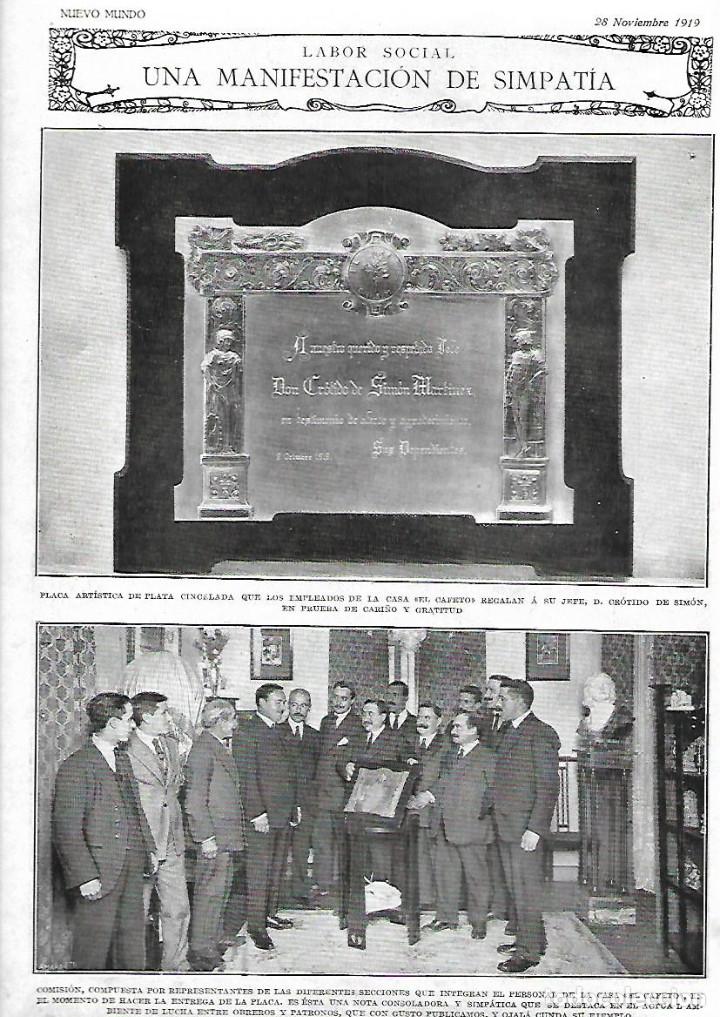 Collectionnisme: A&Ntilde;O 1919 HOJA NOTICIA REGALO HOMENAJE EMPLEADOS CASA EL CAFETO POR AFECTO A CROTIDO DE SIMON