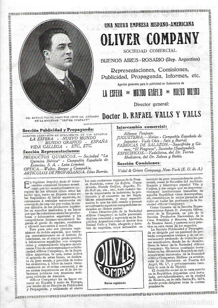 Sammelleidenschaft Papier: A&Ntilde;O 1919 HOJA REPORTAJE PUBLICIDAD EMPRESA OLIVER COMPANY RAFAEL VALLS Y VALLS