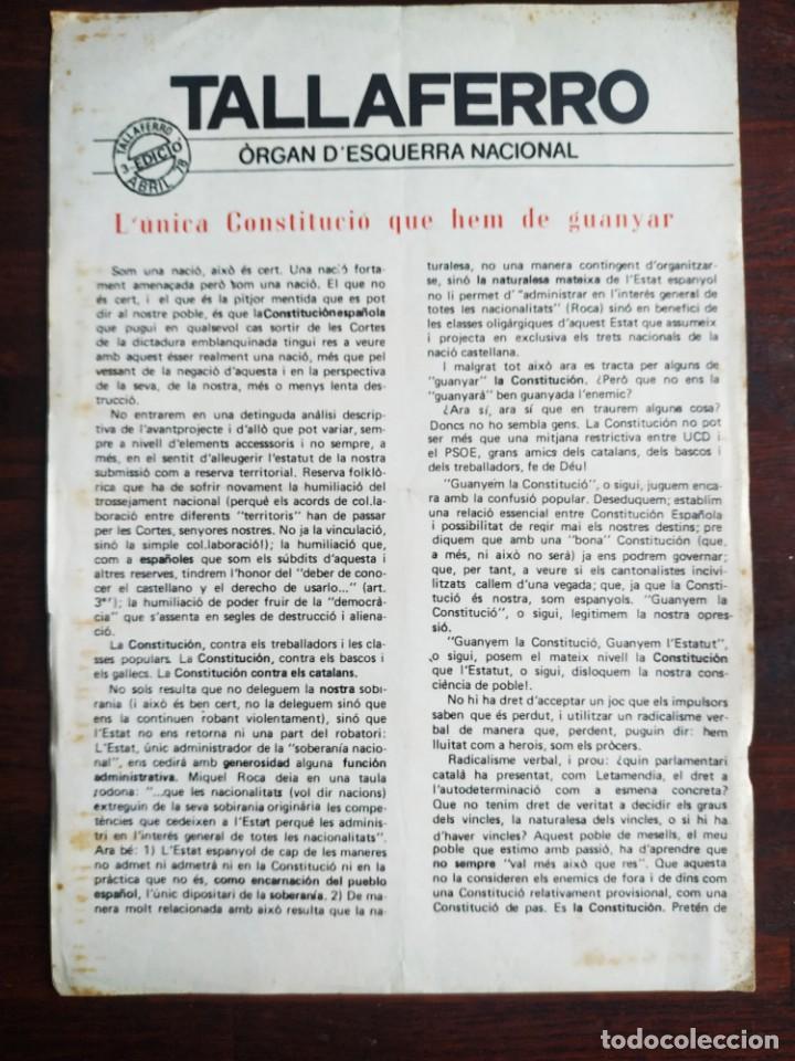 Colecionismo: Fullet&oacute; Tallaferro &ograve;rgan d&acute;esquerra nacional 3&ordm; edici&oacute; 1978 L&rsquo;&uacute;nica constituci&oacute; de hem de guanyar