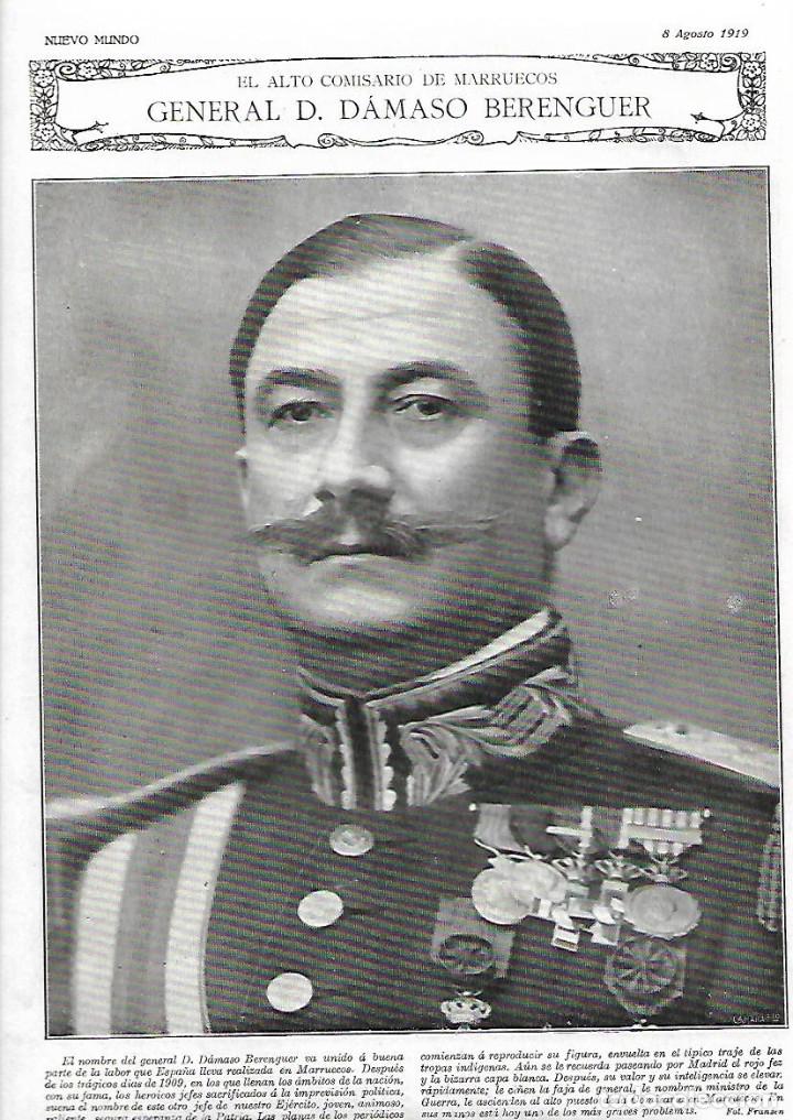 Sammelleidenschaft Papier: A&Ntilde;O 1919 RECORTE PRENSA FOTOGRAFIA GENERAL DAMASO BERENGUER ALTO COMISARIO DE MARRUECOS EJERCITO