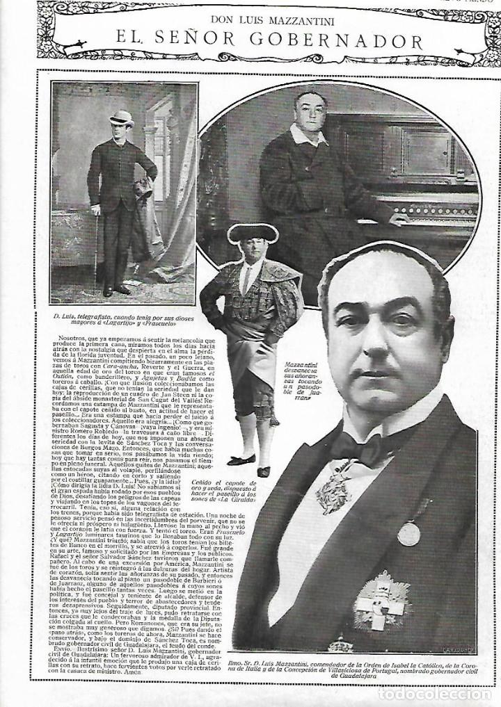Sammelleidenschaft Papier: A&Ntilde;O 1919 HOJA REPORTAJE TORERO LUIS MAZZANTINI GOBERNADOR CIVIL DE GUADALAJARA