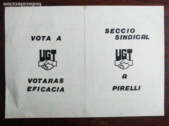 Colecionismo: Panfleto elecciones delegados sindicales de UGT en la f&aacute;brica Pirelli Cornella de Llobregat a&ntilde;os 70s