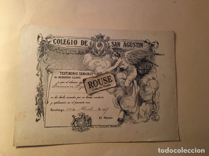 Coleccionismo: ENSE&Ntilde;ANZA - TESTIMONIO DE HONOR COLEGIO SAN AGUSTIN , SANTIAGO 28 DE ABRIL1917 - 19X14 CM.