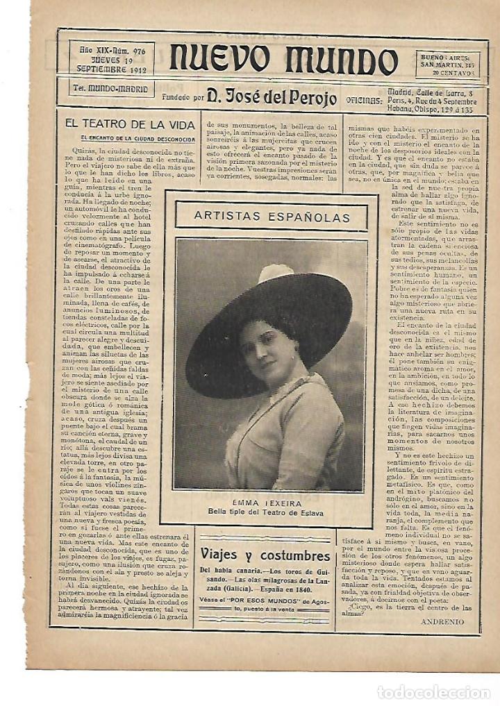 Sammelleidenschaft Papier: A&Ntilde;O 1912 RECORTE PRENSA ARTISTA ESPA&Ntilde;OLA EMMA TEXEIRA TIPLE TEATRO ESLAVA