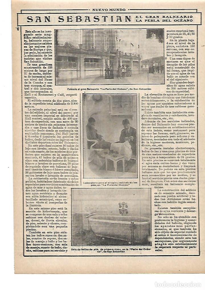Coleccionismo: A&Ntilde;O 1912 RECORTE PRENSA SAN SEBASTIAN GRAN BALNEARIO LA PERLA DEL OCEANO