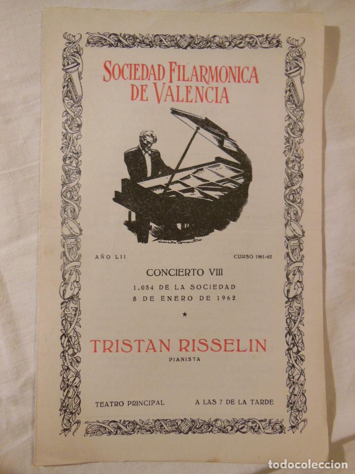 Colecionismo: CONCIERTO VIII 1962. Tristan Risselin (pianista) SOCIEDAD FILARM&Oacute;NICA DE VALENCIA