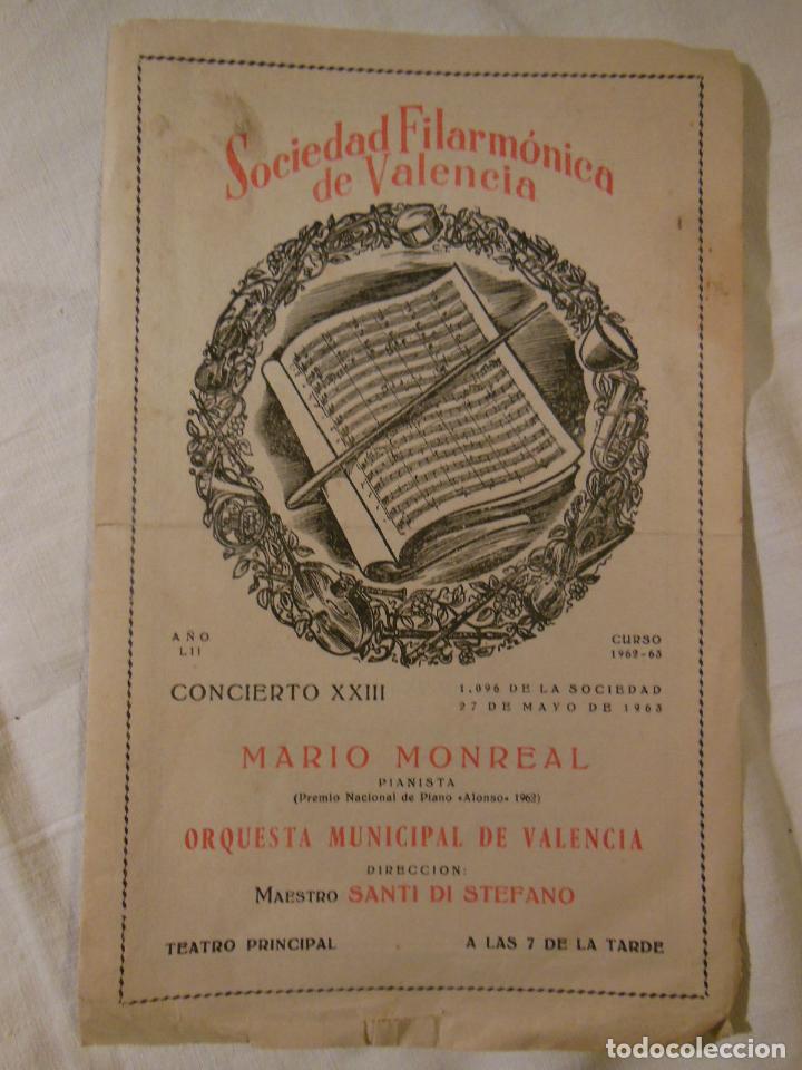 Colecionismo: CONCIERTO XXIII 1963. Mario Monreal (pianista) Santi di Stefano. SOCIEDAD FILARM&Oacute;NICA DE VALENCIA