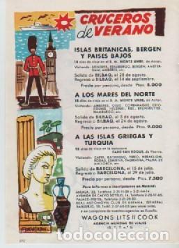Coleccionismo: ANUNCIO PUBLICIDAD VIAJES WAGONS LITS COOK-CHOCOLATE EKO