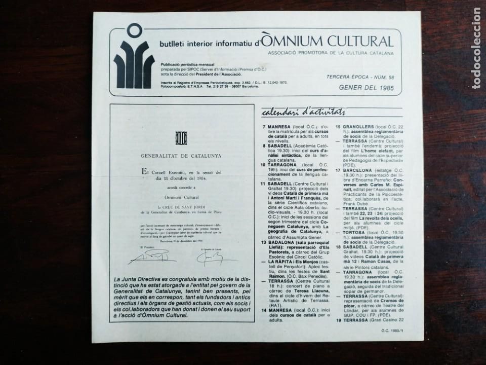 Coleccionismo: Una revista n&ordm; 58 de Omnium Cultural butllet&iacute; gener 1985, ocho numeros a elegir del 59 al 67