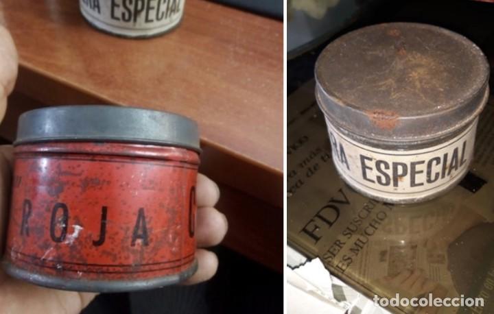 Coleccionismo: CERA ESPECIAL ABELU . Lote 2 botes met&aacute;licos BLANCA Y ROJA