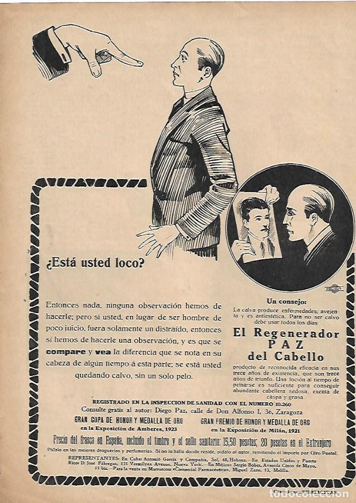 Coleccionismo: A&Ntilde;O 1929 RECORTE PRENSA PUBLICIDAD REGENERADOR PAZ PARA EL CABELLO DIEGO PAZ ZARAGOZA