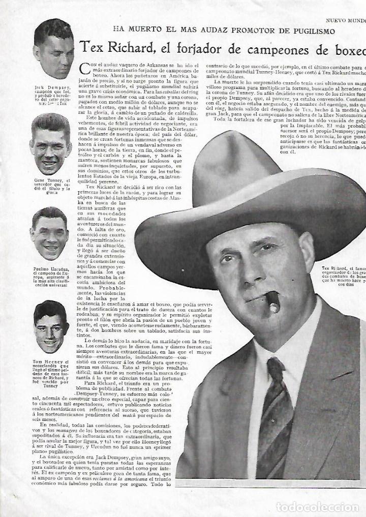 Coleccionismo: A&Ntilde;O 1929 RECORTE PRENSA MUERTE TEX RICHARD BOXEO PROMOTOR PUGILISMO ORGANIZADOR COMBATES