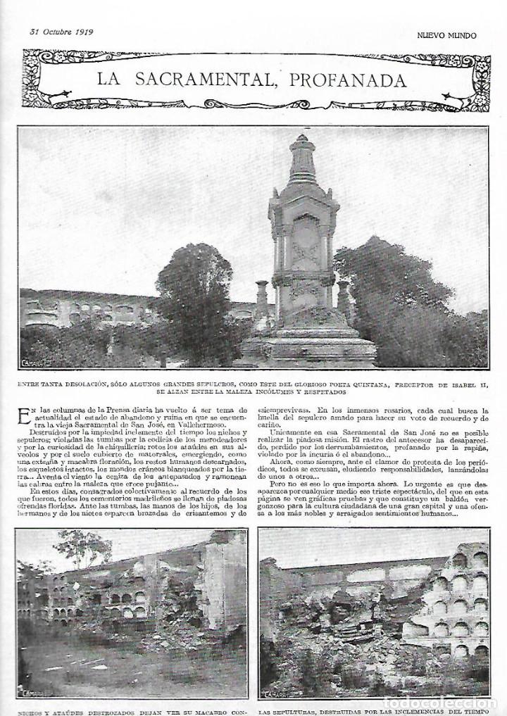 Collezionismo: A&Ntilde;O 1919 RECORTE PRENSA CEMENTERIO LA SACRAMENTAL DE SAN JOSE VALLEHERMOSO TUMBA POETA QUINTANA