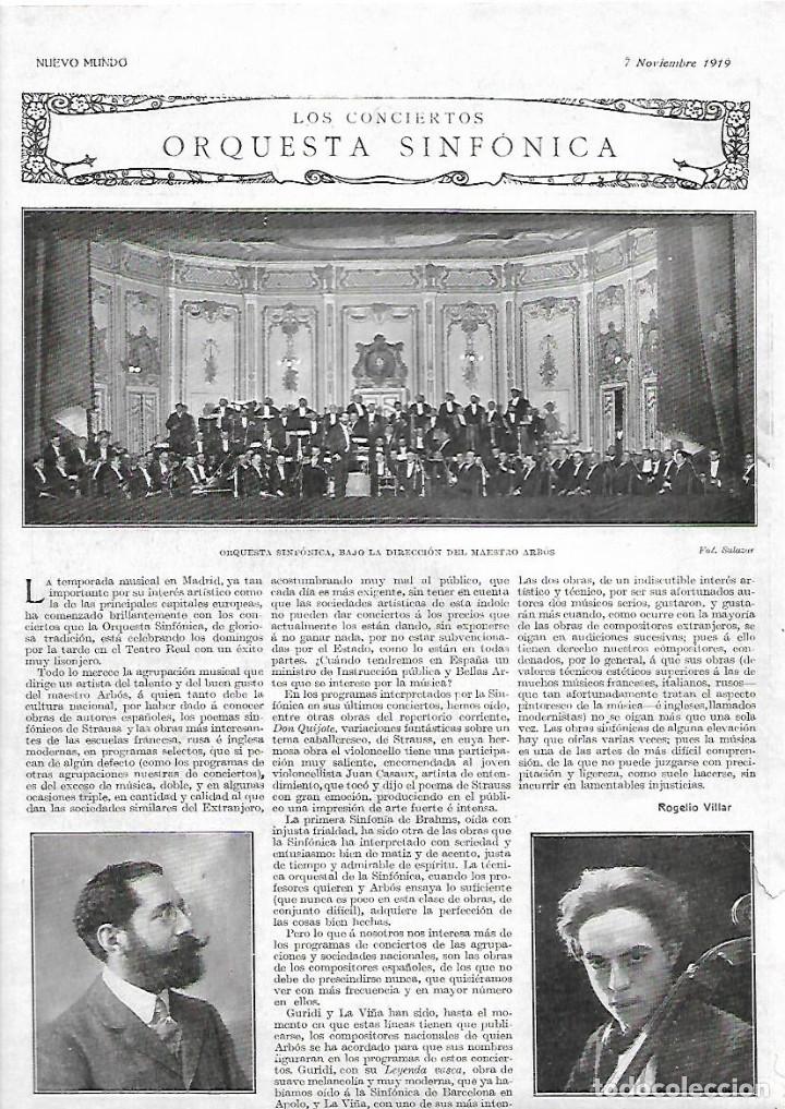 Coleccionismo: A&Ntilde;O 1919 RECORTE PRENSA MUSICA CONCIERTOS ORQUESTA SINFONICA MAESTRO ARBOS CASAUX VIOLONCELINISTA