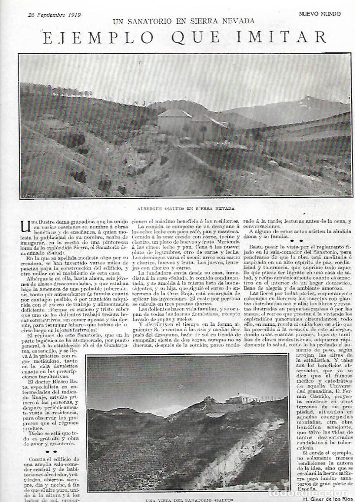 Sammelleidenschaft Papier: A&Ntilde;O 1919 RECORTE PRENSA ALBERGUE SALUD EN SIERRA NEVADA SANATORIO