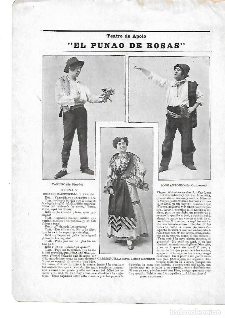 Colecionismo: A&Ntilde;O 190? RECORTE PRENSA OBRA TEATRO APOLO EL PUNAO DE ROSAS ACTORES PINEDO ONTIVEROS LOPEZ MARTINEZ