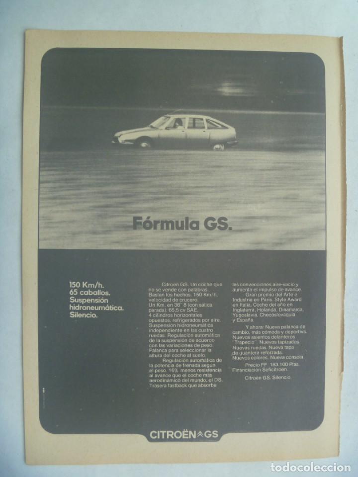 Coleccionismo: HOJA DE REVISTA CON ANUNCIO PUBLICITARIO DE COCHE CITROEN GS. A&Ntilde;OS 70