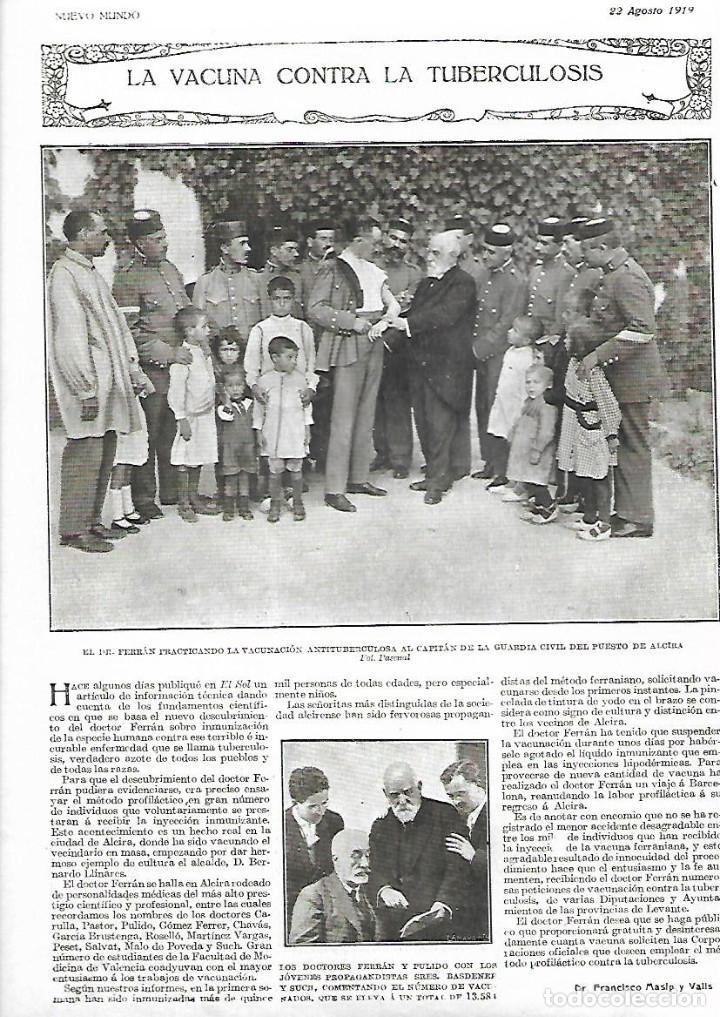 Collectionnisme: A&Ntilde;O 1919 RECORTE PRENSA VACUNA CONTRA LA TUBERCULOSIS VACUNACION DOCTOR FERRAN GUARDIA CIVIL ALCIRA