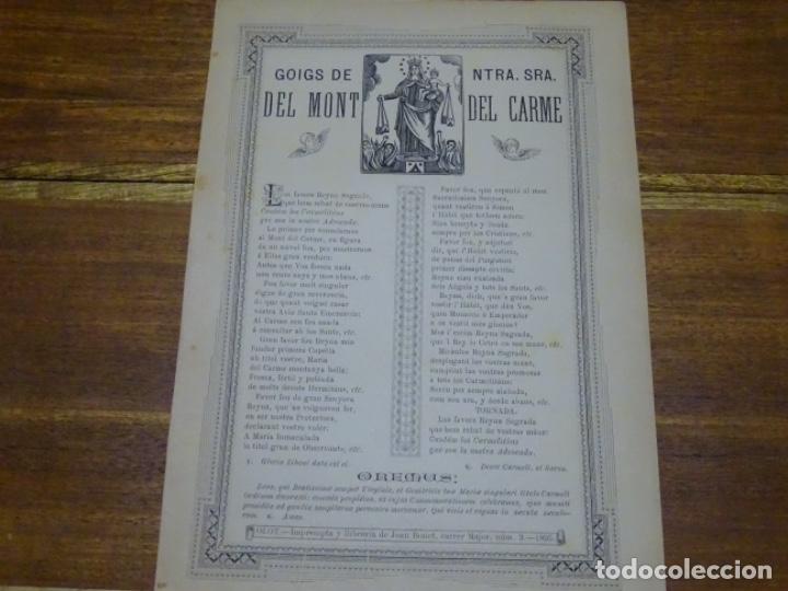 Sammelleidenschaft Papier: GOIG-ALABANZA DE NUESTRA SE&Ntilde;ORA DEL MONT DEL CARME. OLOT. JOAN BONET. 1895