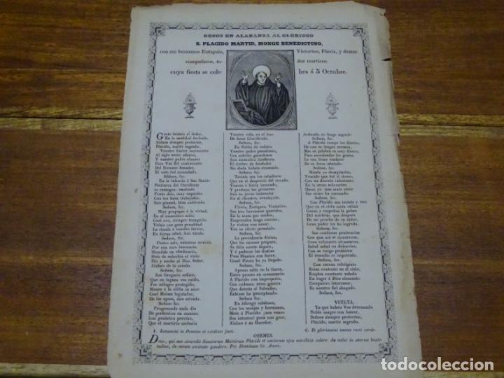 Sammelleidenschaft Papier: GOIG-ALABANZA DE SANT PLACIDO MARTIR, MONGE BENEDICTINO.SIGLO XIX.