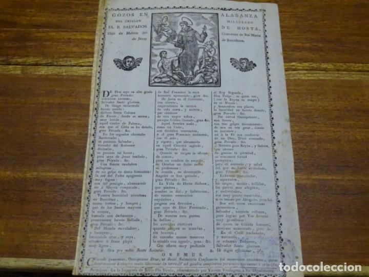 Sammelleidenschaft Papier: GOIG-ALABANZA DEL CATAL&Aacute;N MILAGRERO EL B. SALVADOR DE HORTA.BARCELONA.TECLA PLA VIUDA.SIGLO XIX.
