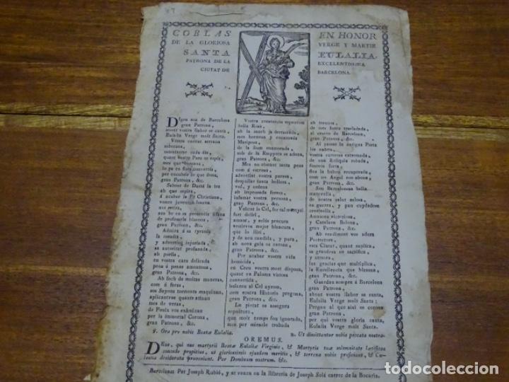 Collezionismo: GOIG-ALABANZA DE SANTA EULALIA.BARCELONA.JOSEPH RUBIO.SOLA.SIGLO XVIII.