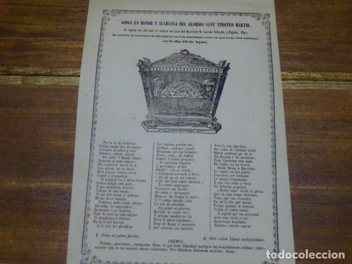 Collezionismo: GOIG-ALABANZA DE SANT TIMOTEO M&Aacute;RTIR.TORRAS.SAN GERVASIO 1882.