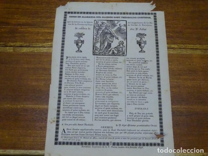 Collezionismo: GOIG-ALABANZA DE SANT TEOBALDO CONFESOR.BARCELONA.TORRAS 1856