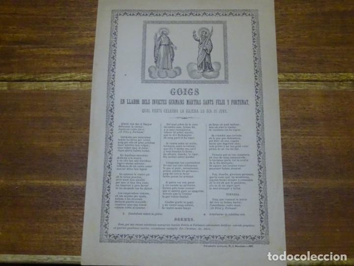 Collezionismo: GOIG-ALABANZA A SANTS F&Eacute;LIX Y FORTUNAT.BARCELONA 1887.