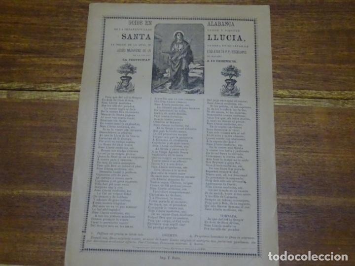 Coleccionismo: GOIG-ALABANZA A SANTA LLUCIA.F. HORTA.1889.