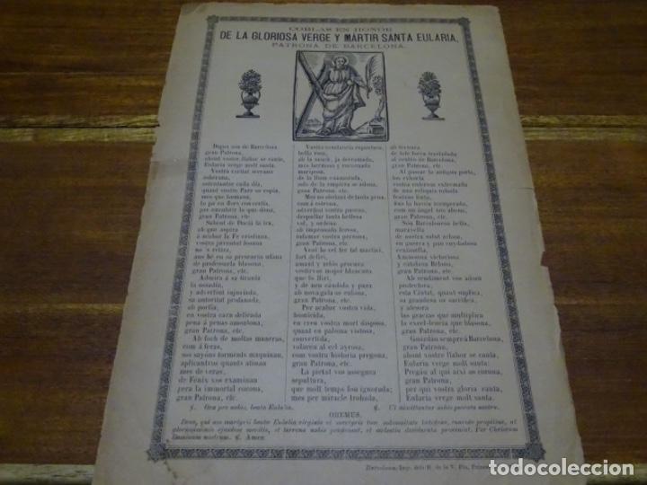 Coleccionismo: GOIG-ALABANZA A SANTA EULARIA.BARCELONA.HEREUS DE LA V. PLA.1894