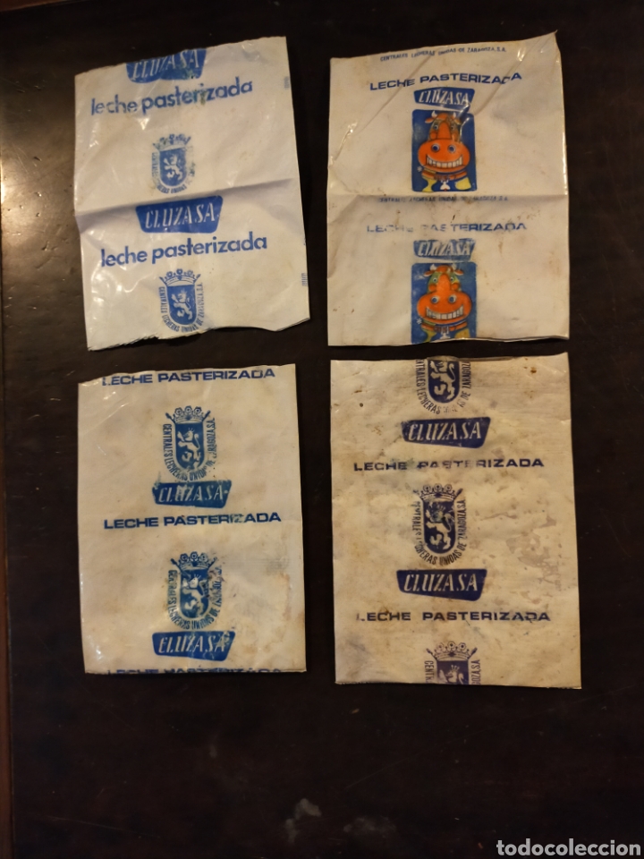 Coleccionismo: 4 antiguas bolsas de leche cluzasa Zaragoza diferentes
