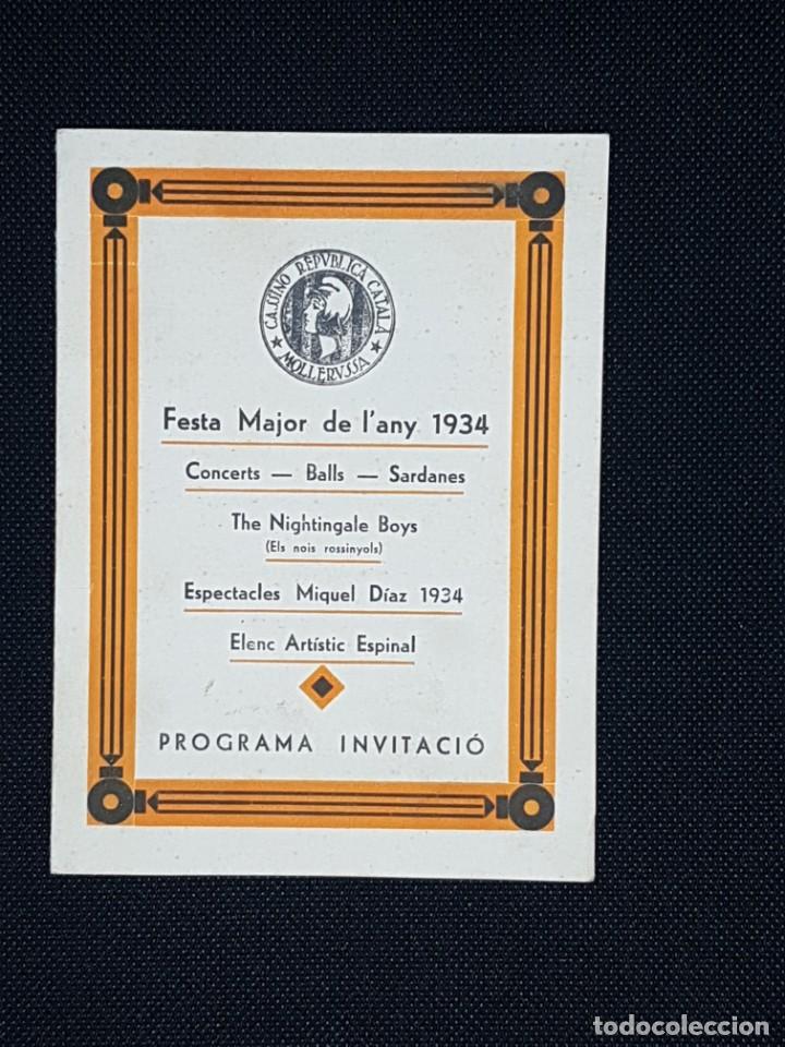 Coleccionismo: Programa FESTA MAJOR DE MOLLERUSA 1934 - Foto 1