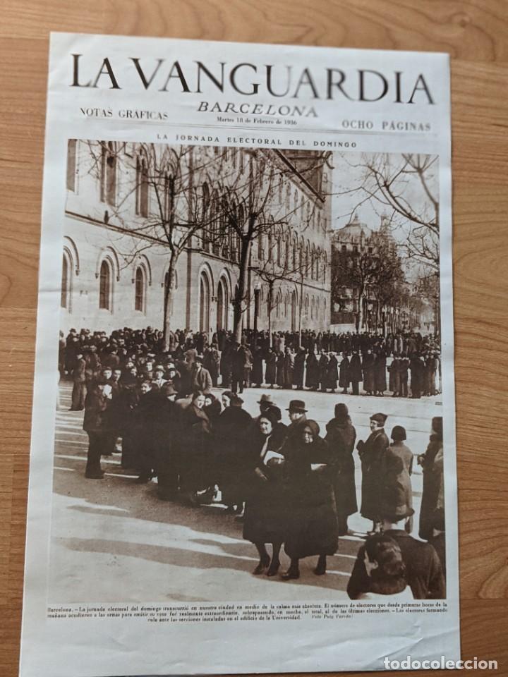 Coleccionismo: REPRODUCCI&Oacute;N PORTADA DE LA VANGUARDIA A&Ntilde;O 1936 L&Aacute;MINA N&ordm; 45 &laquo;JORNADA ELECTORAL&raquo;