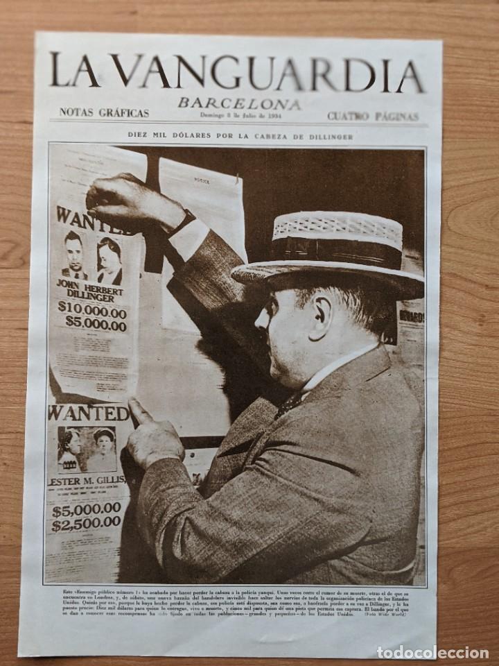 Coleccionismo: REPRODUCCI&Oacute;N PORTADA DE LA VANGUARDIA A&Ntilde;O 1934 L&Aacute;MINA N&ordm; 29 &laquo;DILLINGER, EL ENEMIGO P&Uacute;BLICO&raquo;